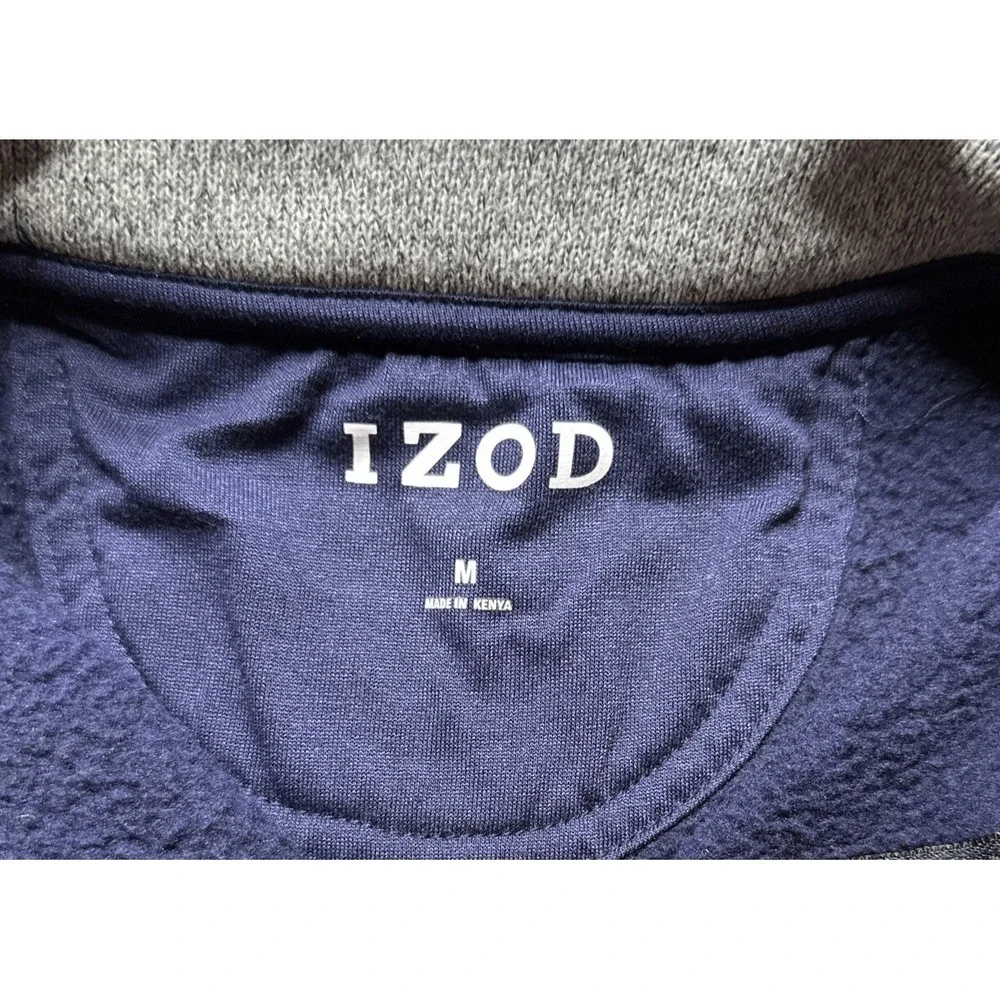 IZOD Zip Up Sweater Pullover Mens Medium Navy‎ Polyester Blend  Mock Neck Medium
